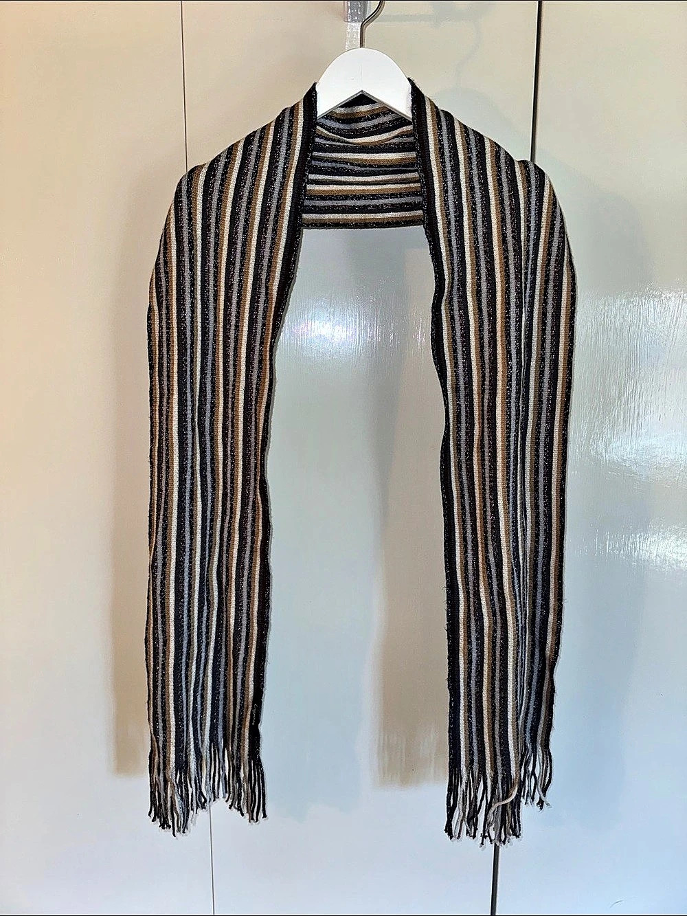 Metallic Striped Scarf in Neutral Tones